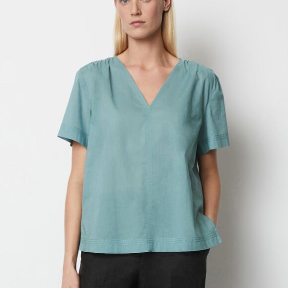 Marc O’Polo LOOSE-FITTING BLOUSE MADE FROM SILKY-TOUCH VOILE - SOFT TEAL - Picture 1 of 8